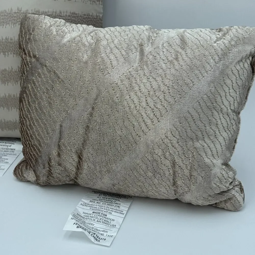 Set of 2 Gold Textured and Gold Stripe Throw Pillow Decor 14x14‎ and 14x10 NWOT